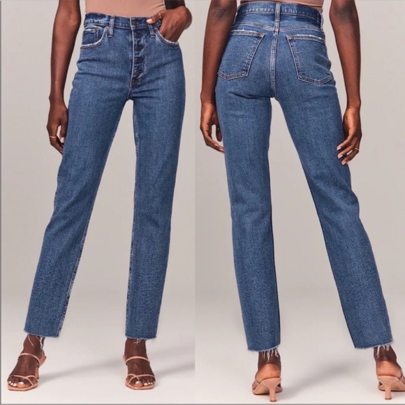 Abercrombie & Fitch Mom High Rise Curve Love Exposed Button Fly Raw Hem Jean 27 - Picture 1 of 10